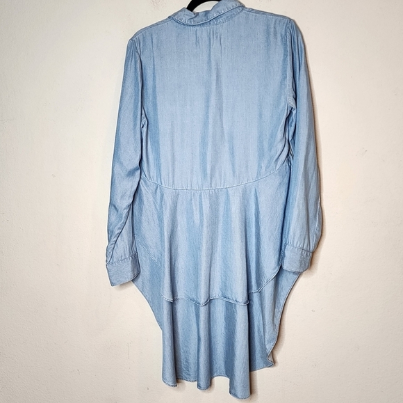 Zara Blue Chambray Asymmetric hi low button front long sleeve shirt. Size medium - Picture 11 of 14